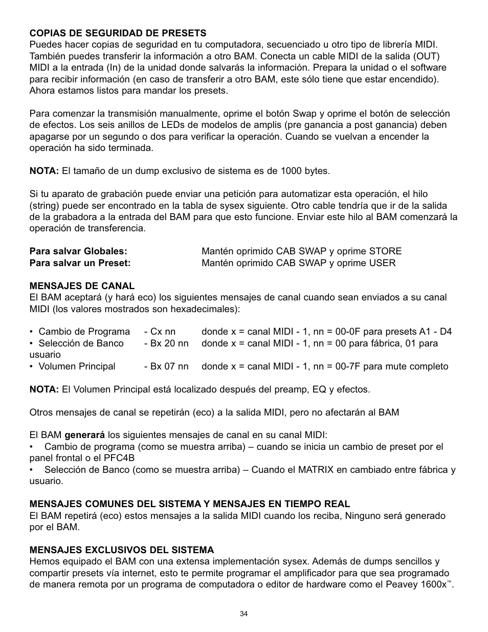Peavey BAM 210 User Manual | Page 34 / 80