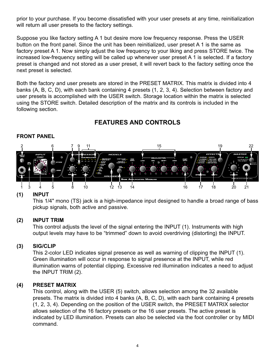 Features and controls | Peavey BAM 210 User Manual | Page 4 / 80