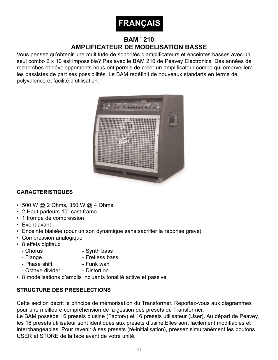 Français | Peavey BAM 210 User Manual | Page 41 / 80