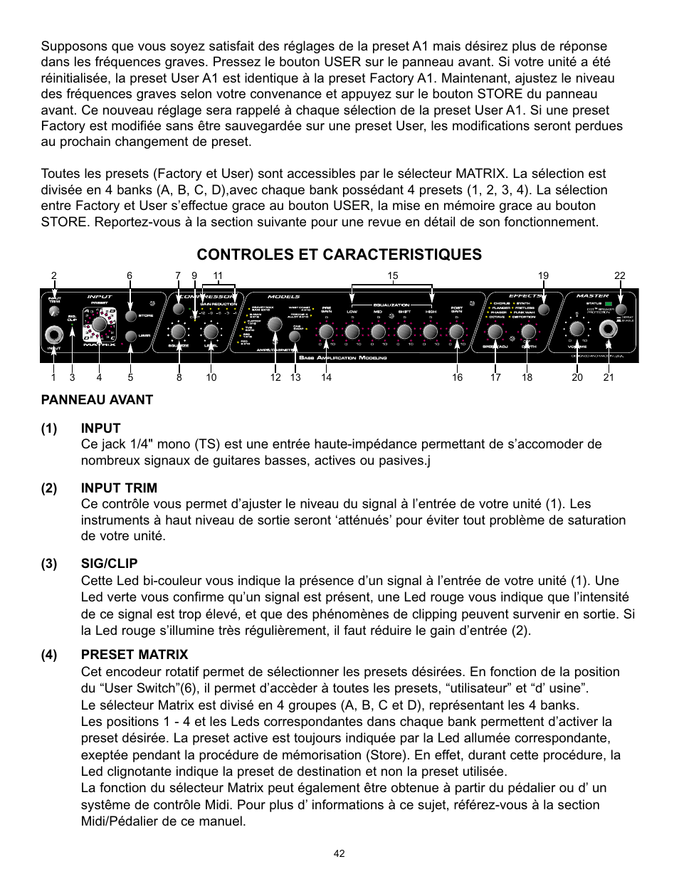 Controles et caracteristiques | Peavey BAM 210 User Manual | Page 42 / 80