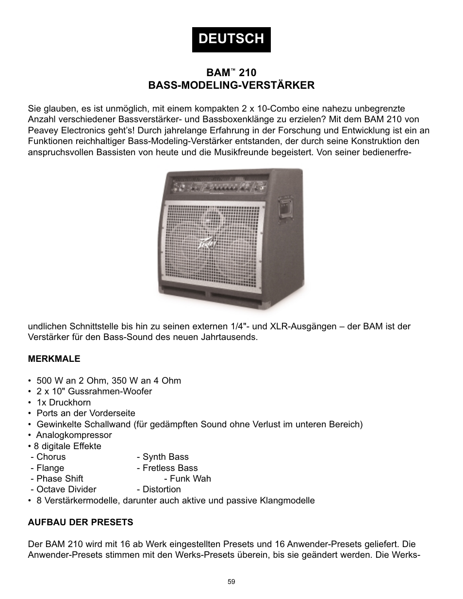 Deutsch | Peavey BAM 210 User Manual | Page 59 / 80