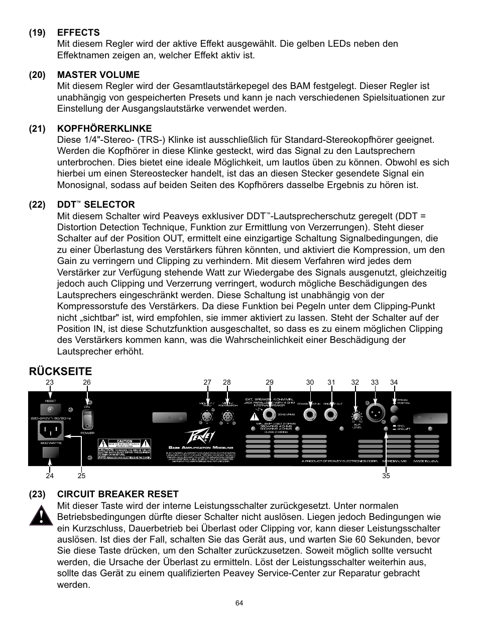 Rückseite | Peavey BAM 210 User Manual | Page 64 / 80