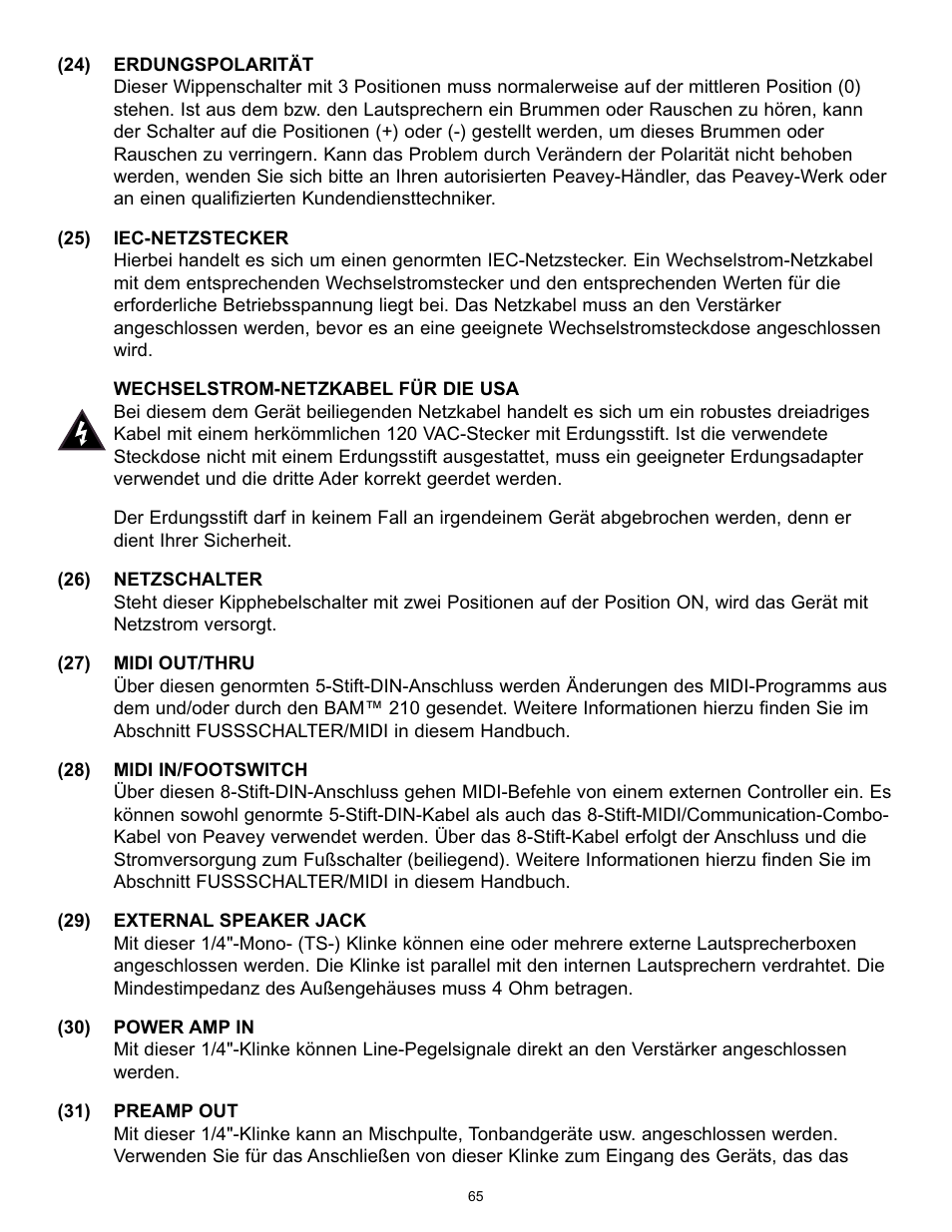 Peavey BAM 210 User Manual | Page 65 / 80