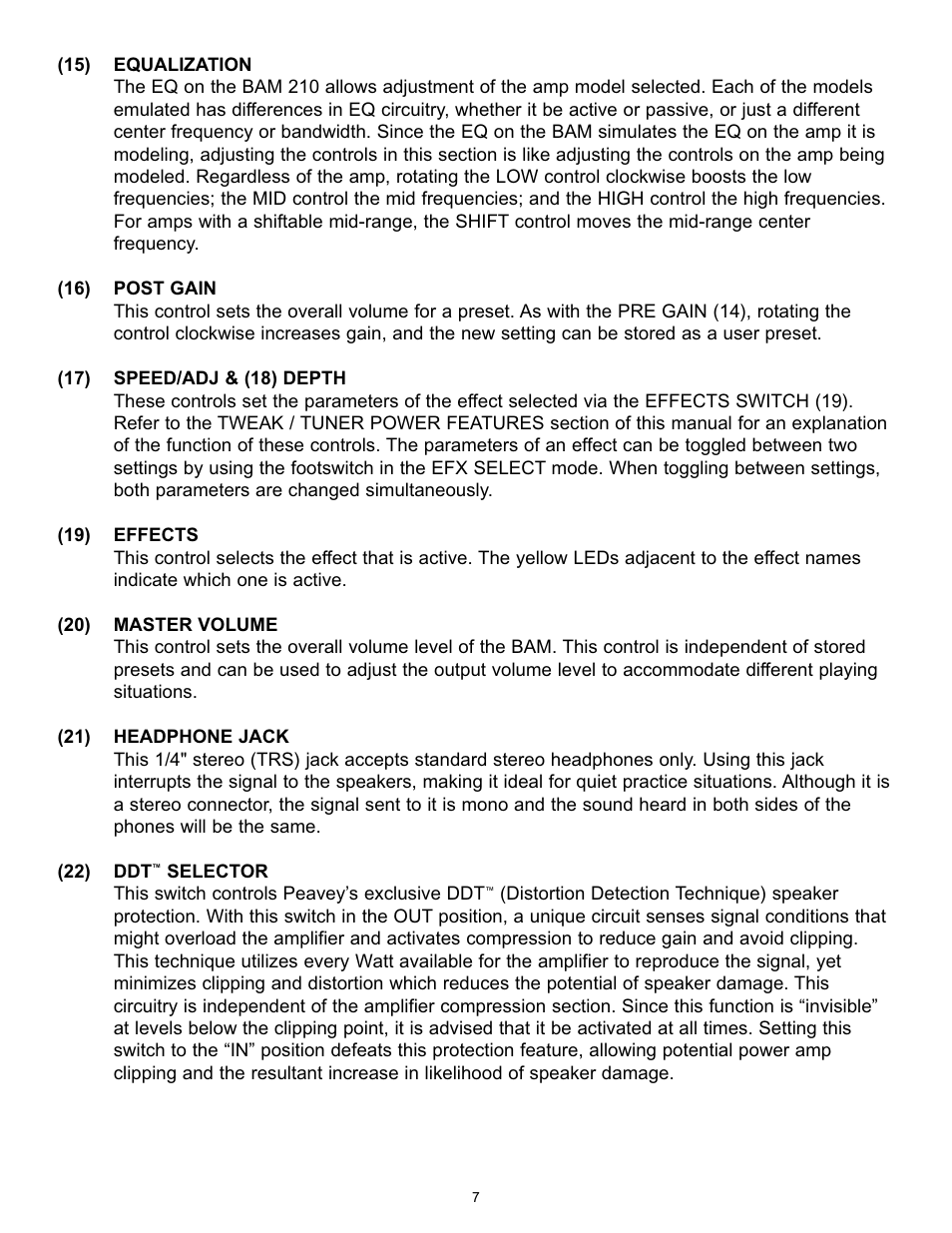 Peavey BAM 210 User Manual | Page 7 / 80