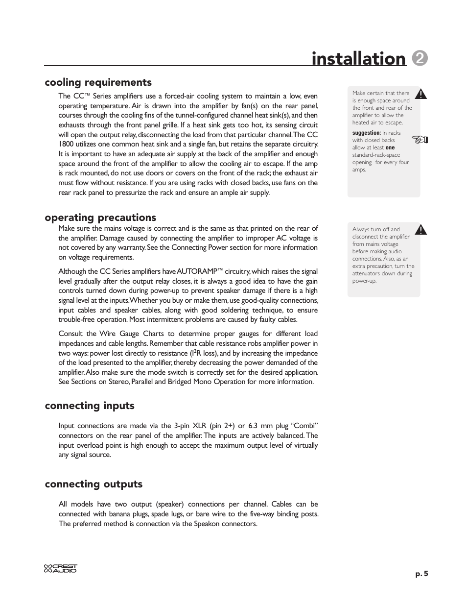 Installation | Peavey CC 2800 User Manual | Page 12 / 84