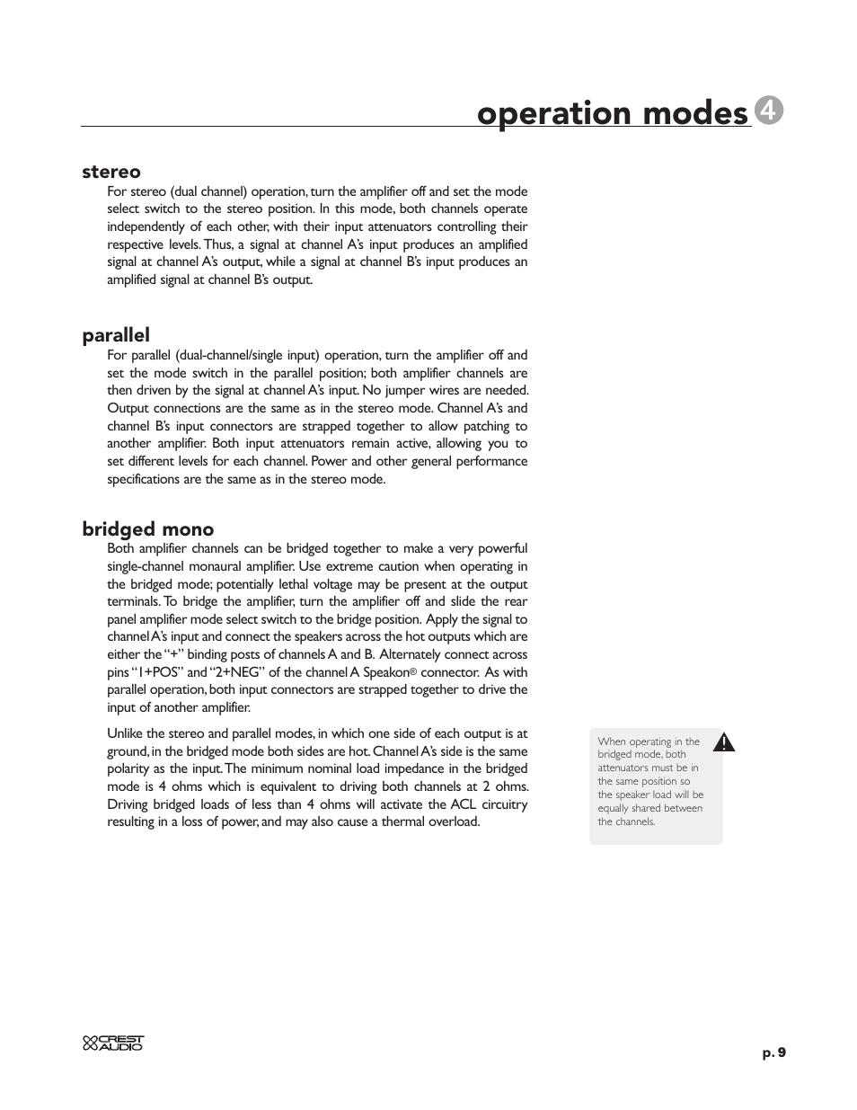 Operation modes | Peavey CC 2800 User Manual | Page 16 / 84