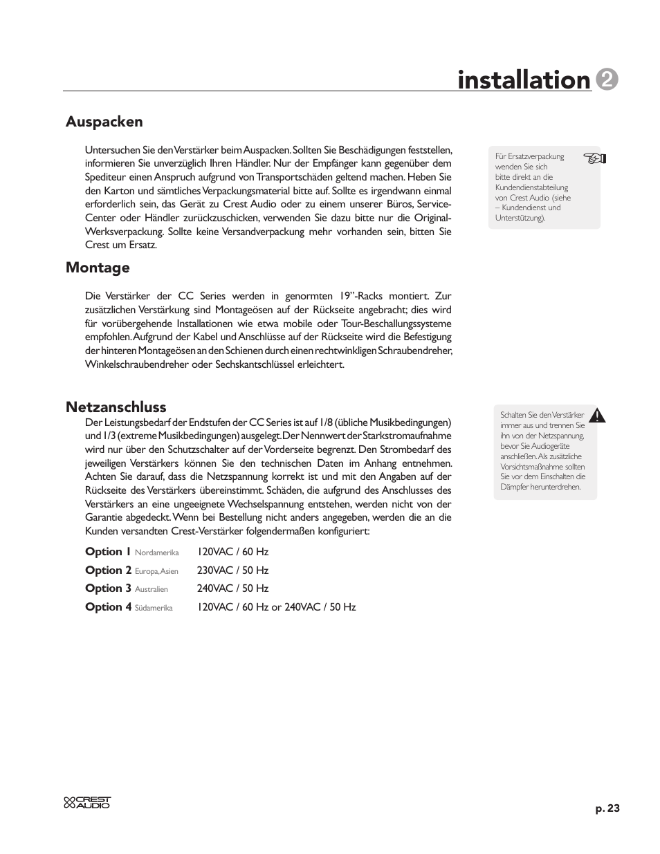 Installation | Peavey CC 2800 User Manual | Page 30 / 84