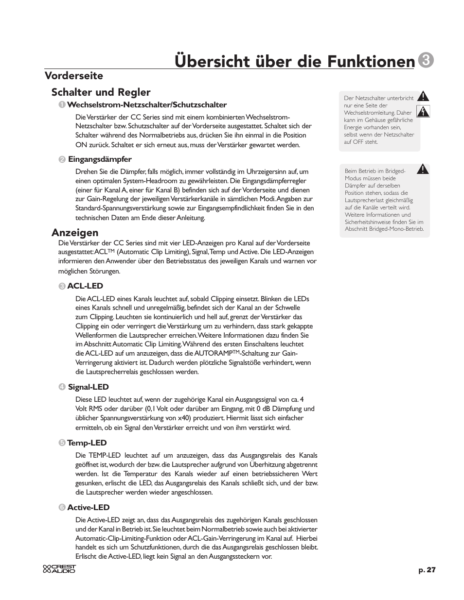 Übersicht über die funktionen | Peavey CC 2800 User Manual | Page 34 / 84