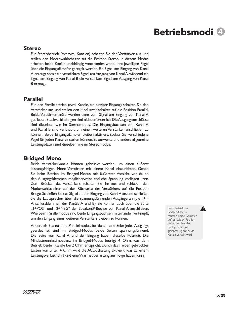 Betriebsmodi | Peavey CC 2800 User Manual | Page 36 / 84