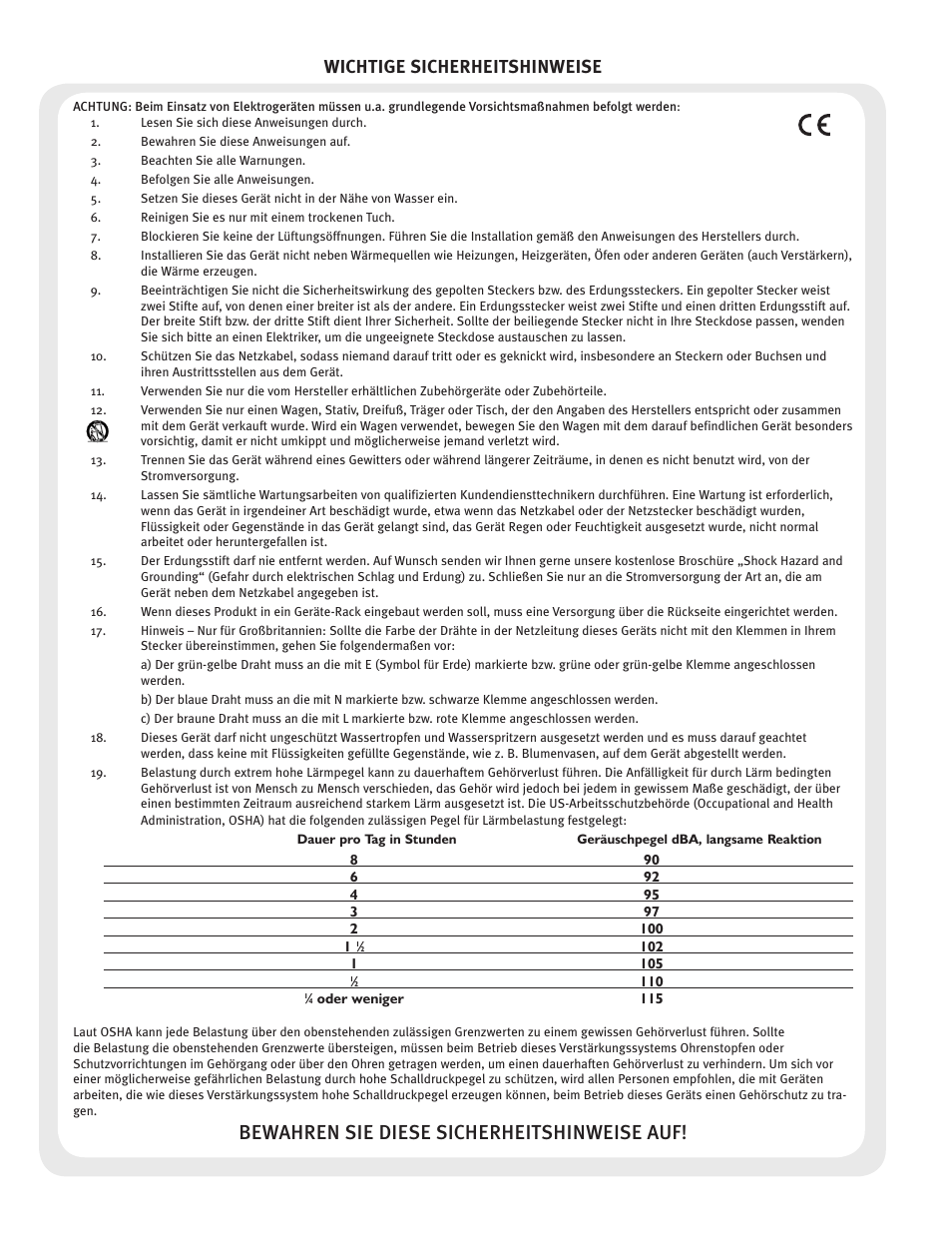 Bewahren sie diese sicherheitshinweise auf, Wichtige sicherheitshinweise | Peavey CC 2800 User Manual | Page 4 / 84