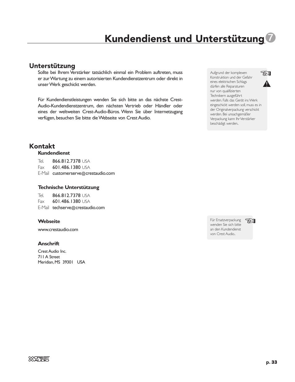 Kundendienst und unterstützung | Peavey CC 2800 User Manual | Page 40 / 84