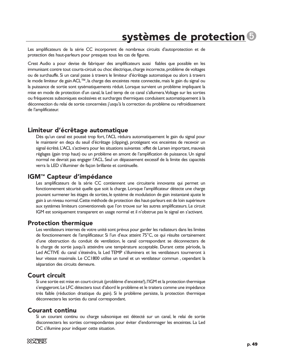 Systèmes de protection | Peavey CC 2800 User Manual | Page 56 / 84