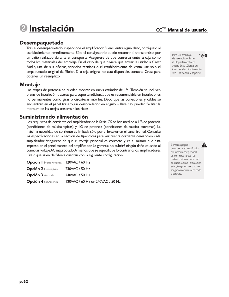 Instalación | Peavey CC 2800 User Manual | Page 69 / 84