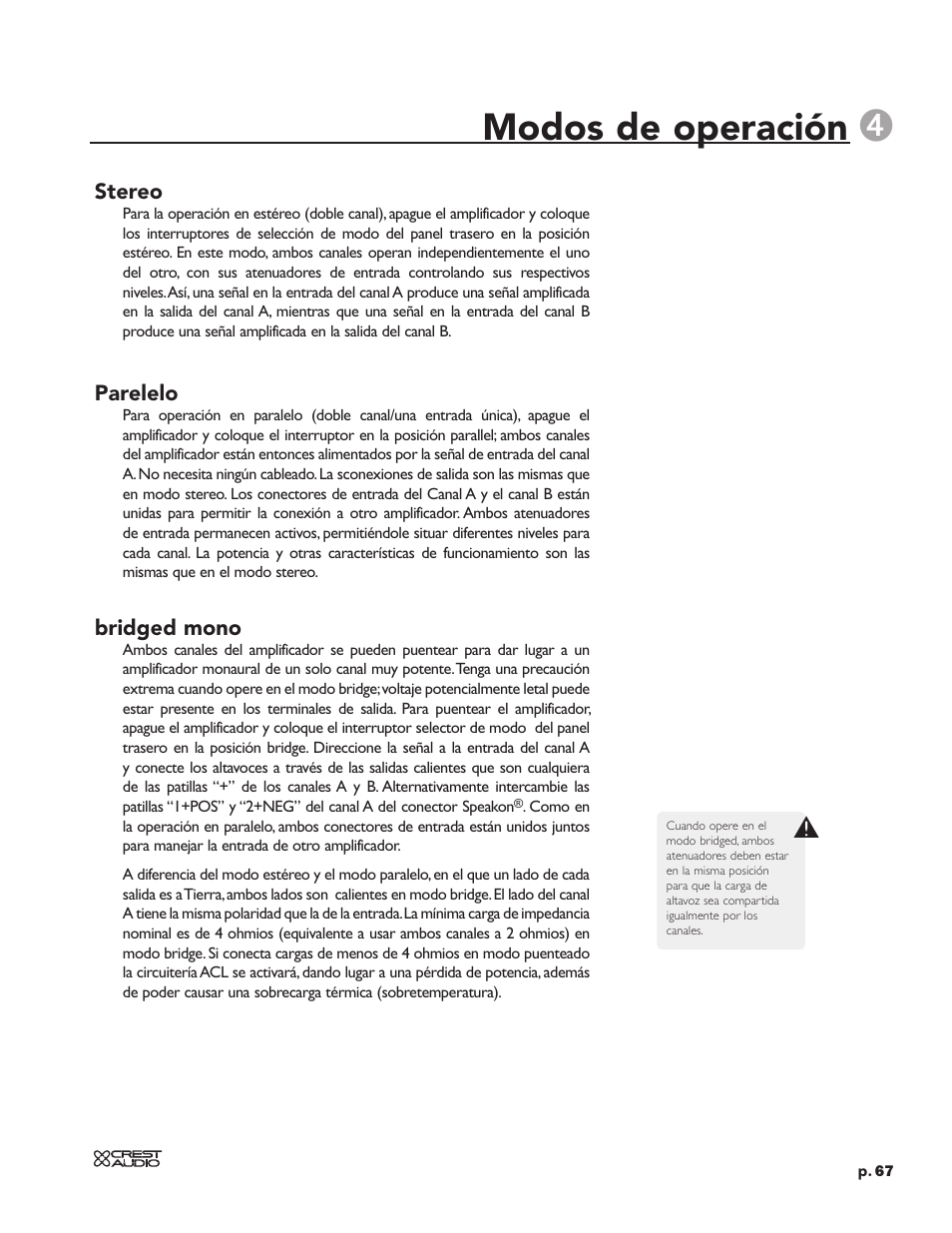 Modos de operación | Peavey CC 2800 User Manual | Page 74 / 84