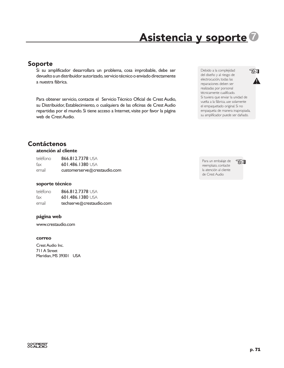 Asistencia y soporte | Peavey CC 2800 User Manual | Page 78 / 84