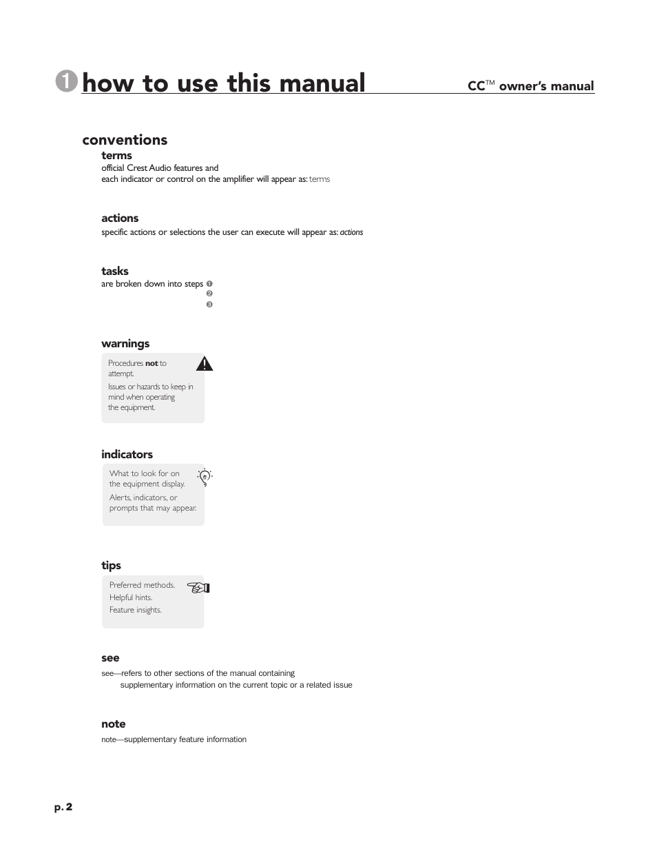 How to use this manual, Conventions | Peavey CC 2800 User Manual | Page 9 / 84