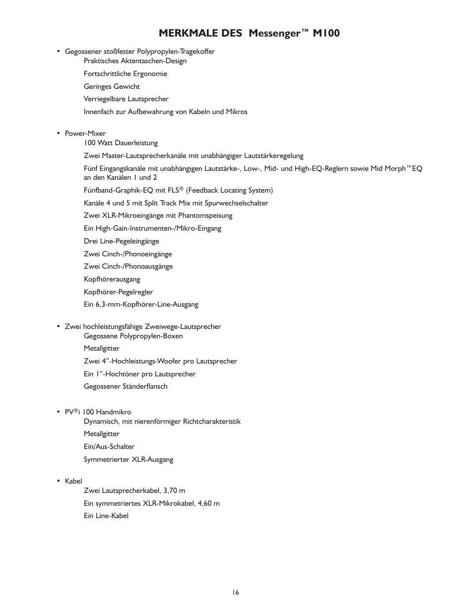 Merkmale des messenger™ m100 | Peavey MESSENGER M100 User Manual | Page 16 / 40