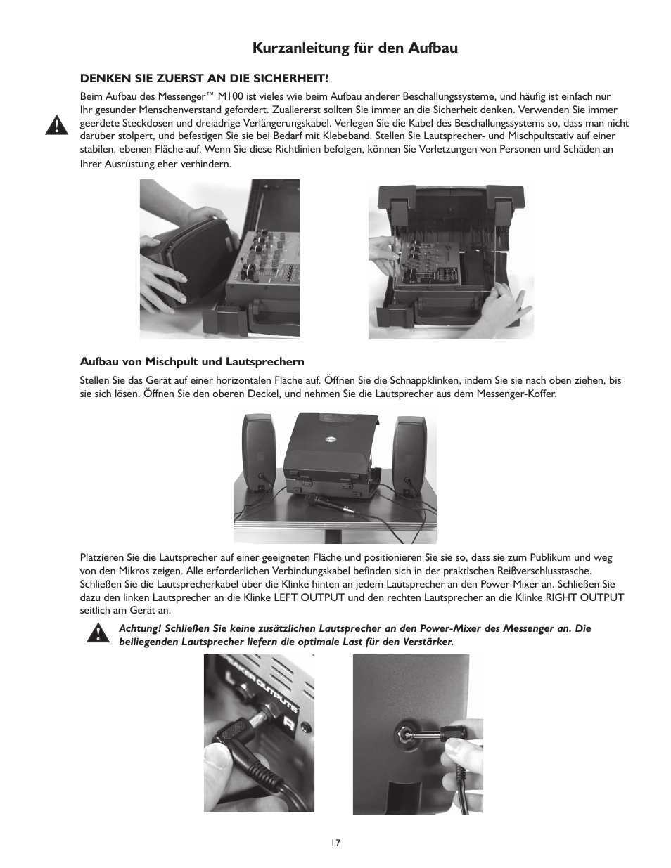 Kurzanleitung für den aufbau | Peavey MESSENGER M100 User Manual | Page 17 / 40