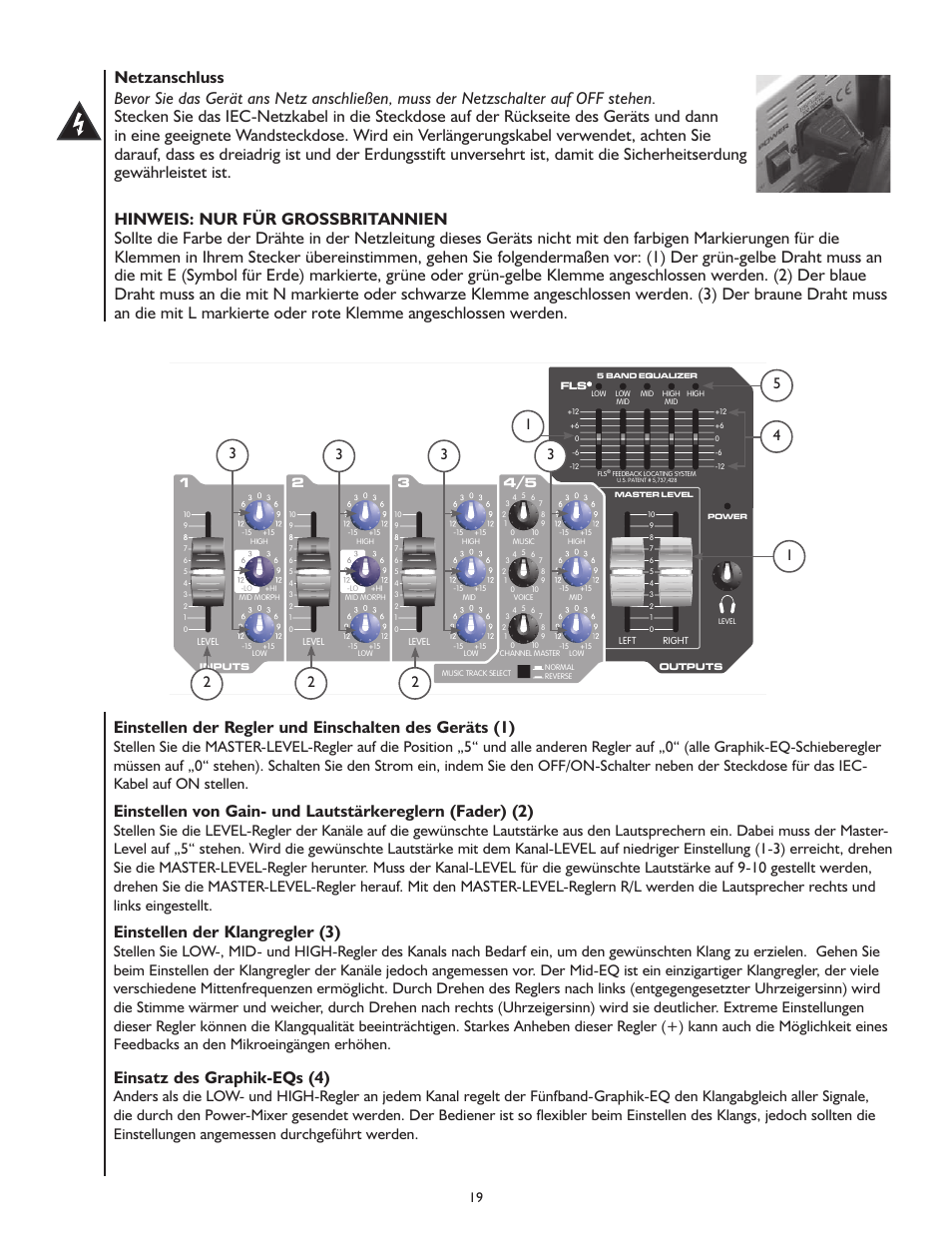 Einstellen der klangregler (3), Einsatz des graphik-eqs (4) | Peavey MESSENGER M100 User Manual | Page 19 / 40