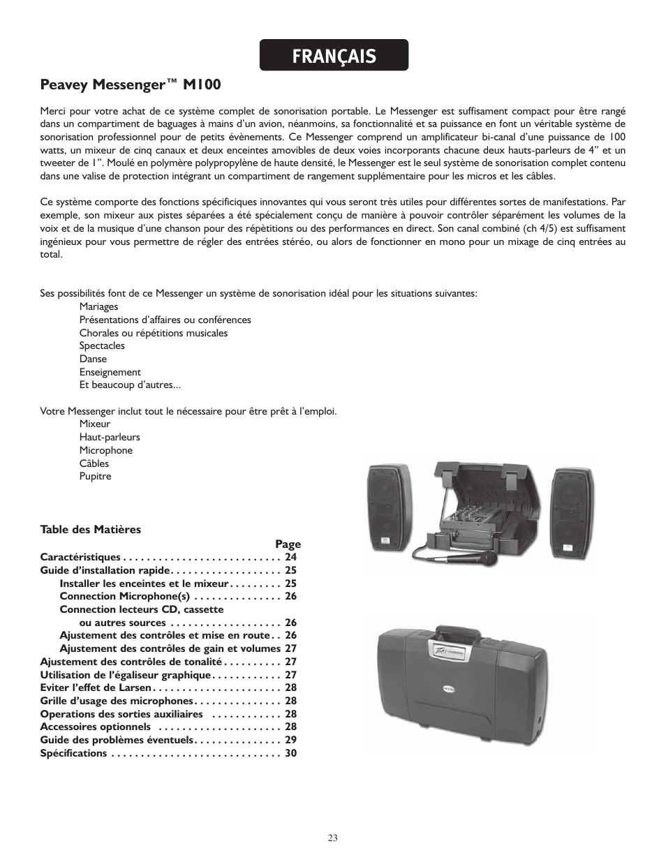 Français, Peavey messenger™ m100 | Peavey MESSENGER M100 User Manual | Page 23 / 40