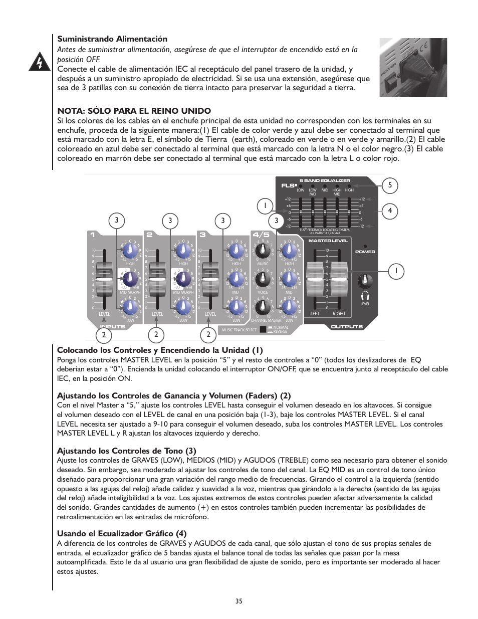 Ajustando los controles de tono (3), Usando el ecualizador gráfico (4) | Peavey MESSENGER M100 User Manual | Page 35 / 40