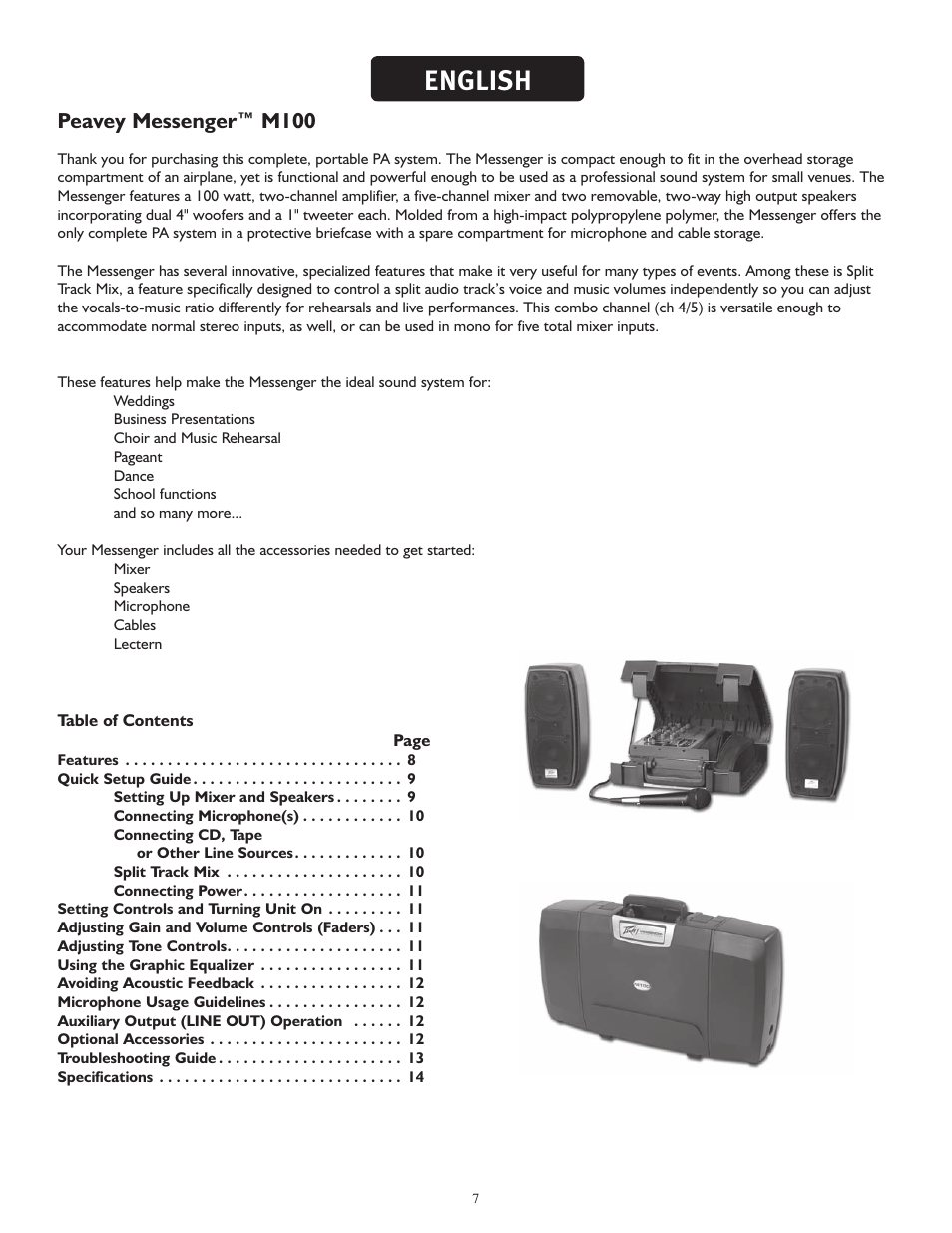 English, Peavey messenger™ m100 | Peavey MESSENGER M100 User Manual | Page 7 / 40