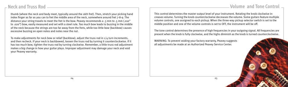 Neck and truss rod volume and tone control | Peavey 141211105 User Manual | Page 13 / 17