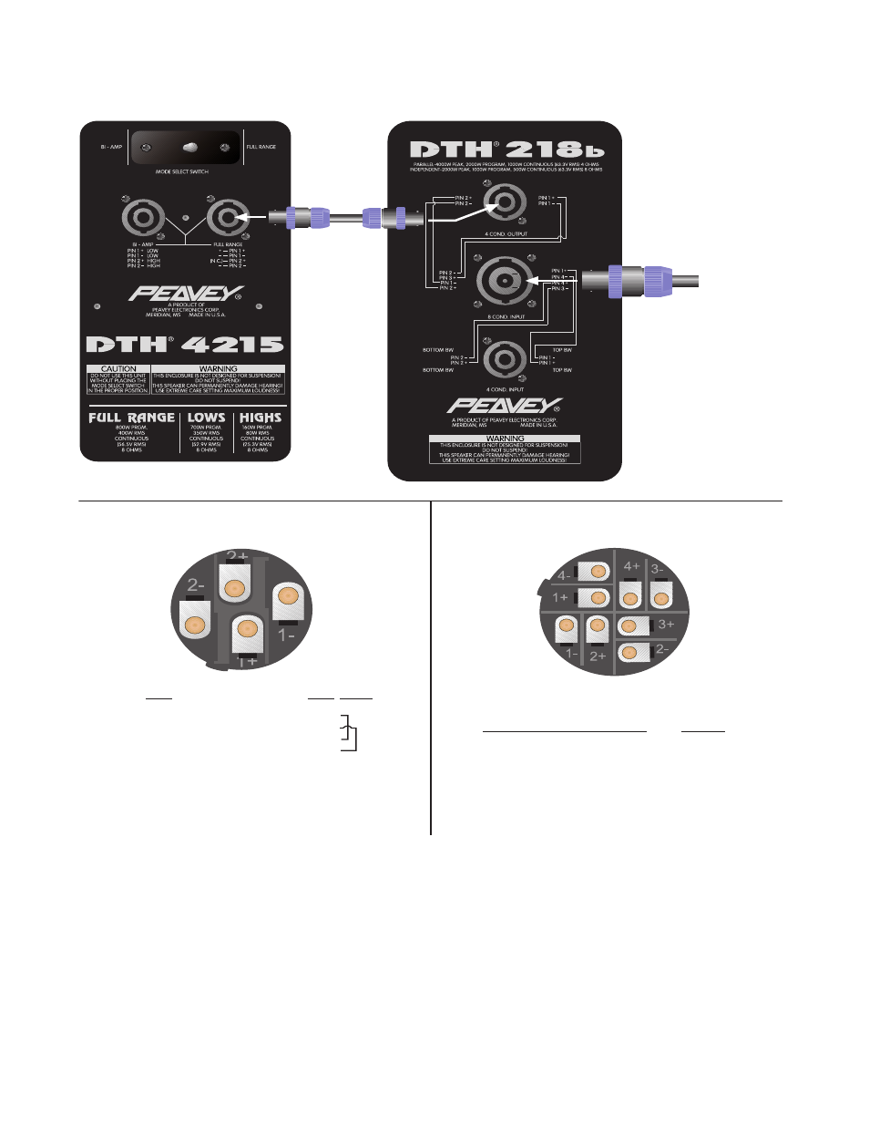 218b, Wiring diagram, Pin speakon | Number/wire scheme, Conductor speakon, Nl8mp)/ pin-out cross reference | Peavey DTH 218b User Manual | Page 5 / 12