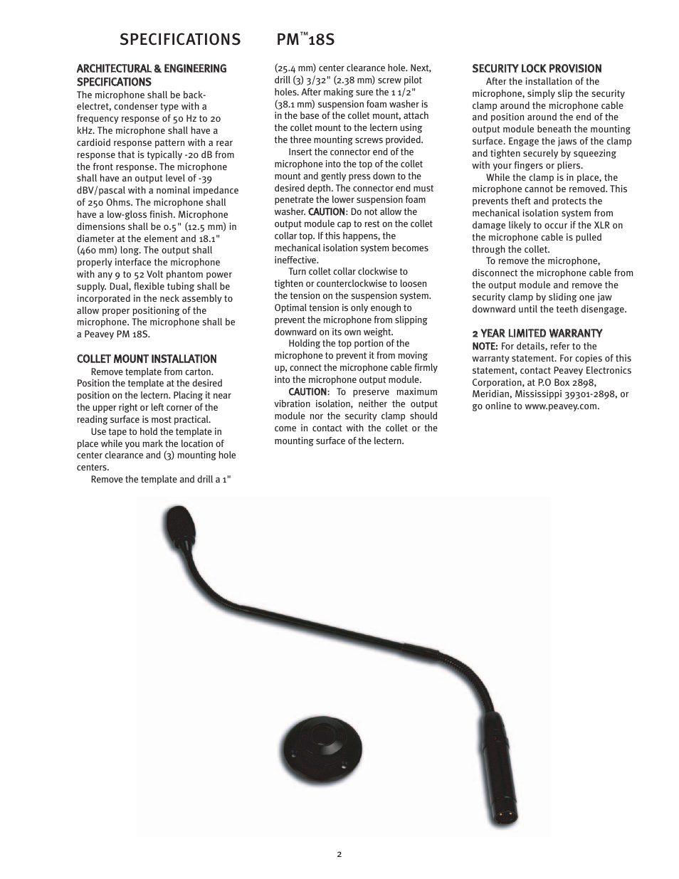 Specifications pm | Peavey 18S User Manual | Page 2 / 8