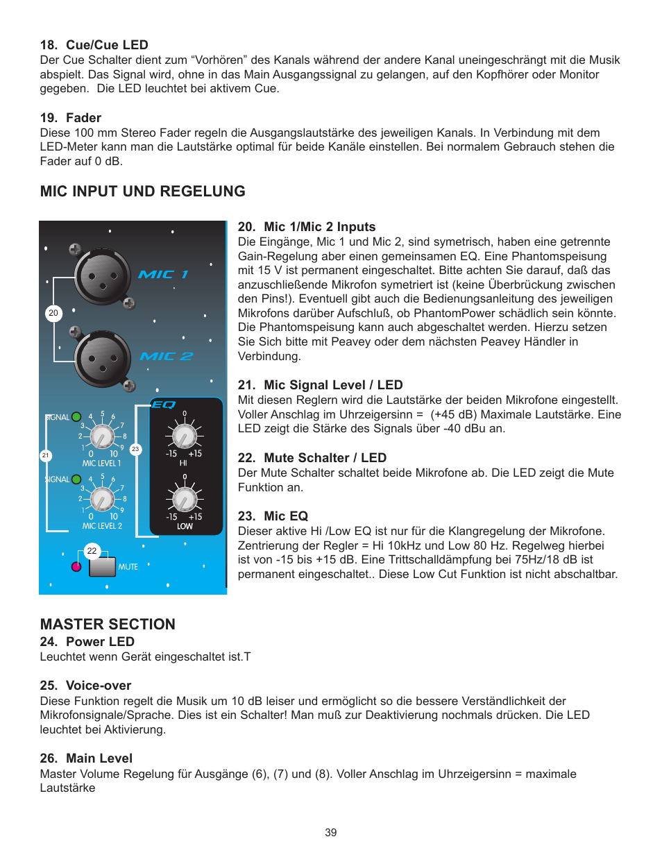 Mic input und regelung | Peavey 3D Mix Pro User Manual | Page 39 / 48