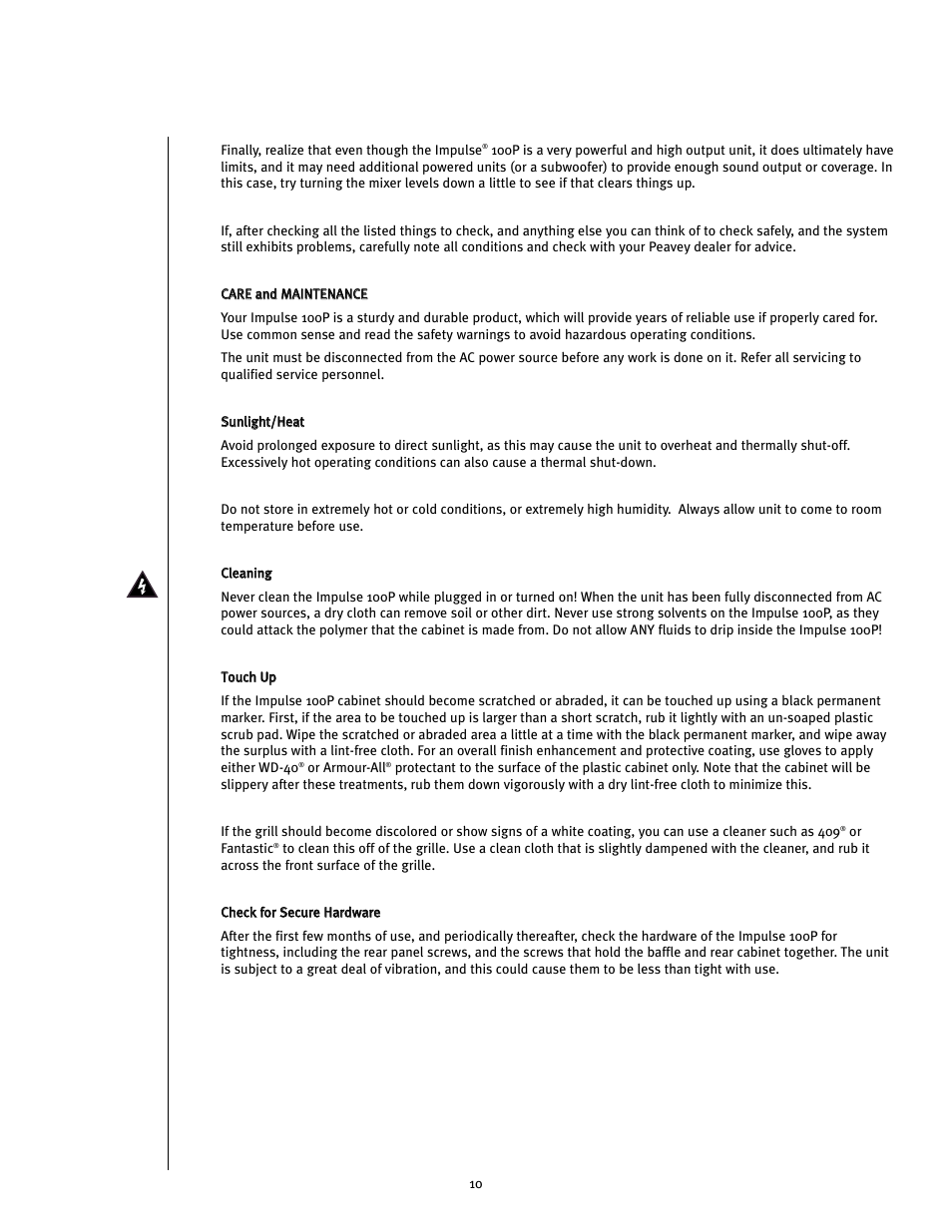 Peavey Impulse 100P User Manual | Page 10 / 15