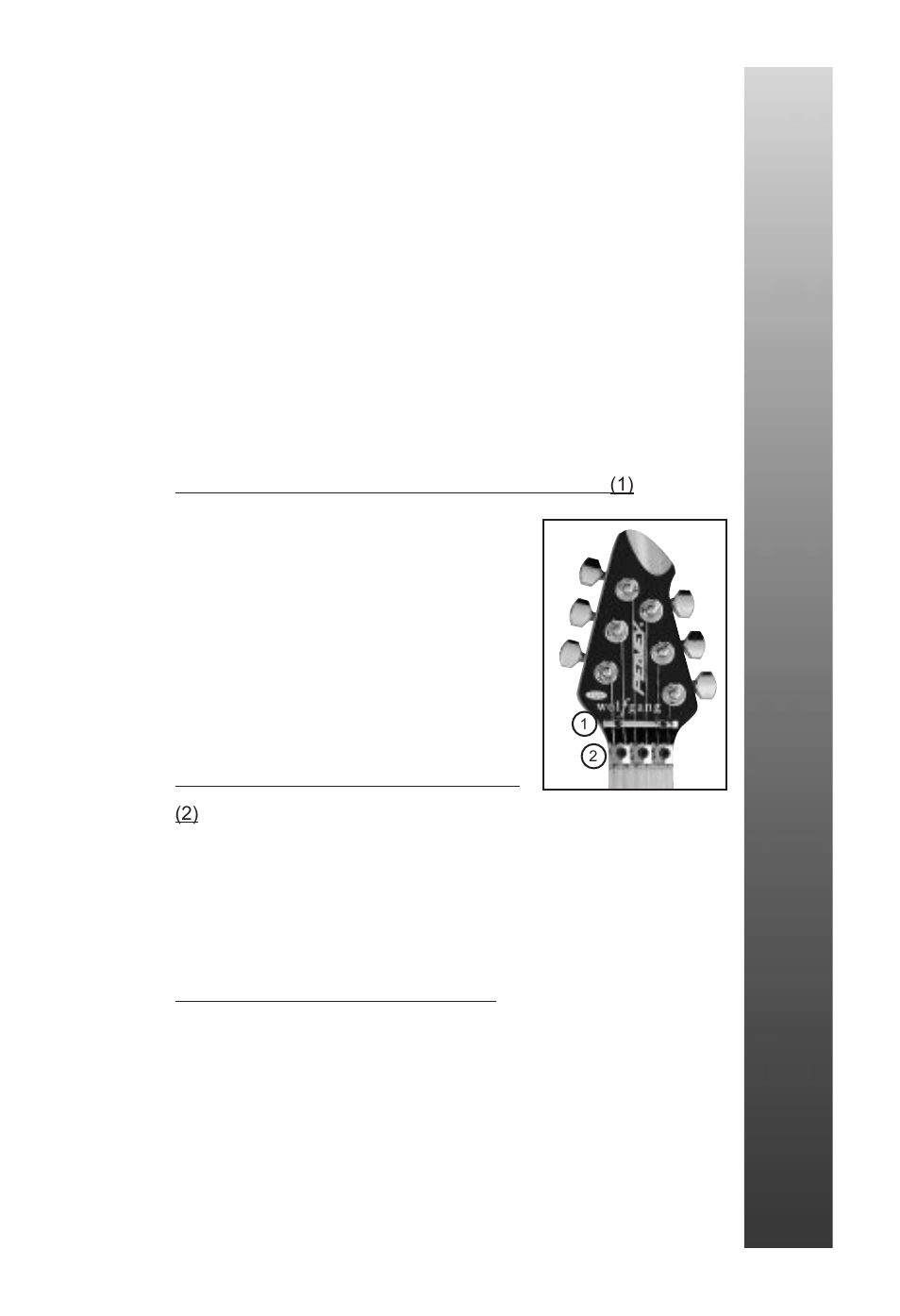 Barra de retención de las cuerdas, Tuerca superior de bloqueo, En el clavijero) | Instalación de las cuerdas | Peavey EVH Wolfgang User Manual | Page 19 / 56
