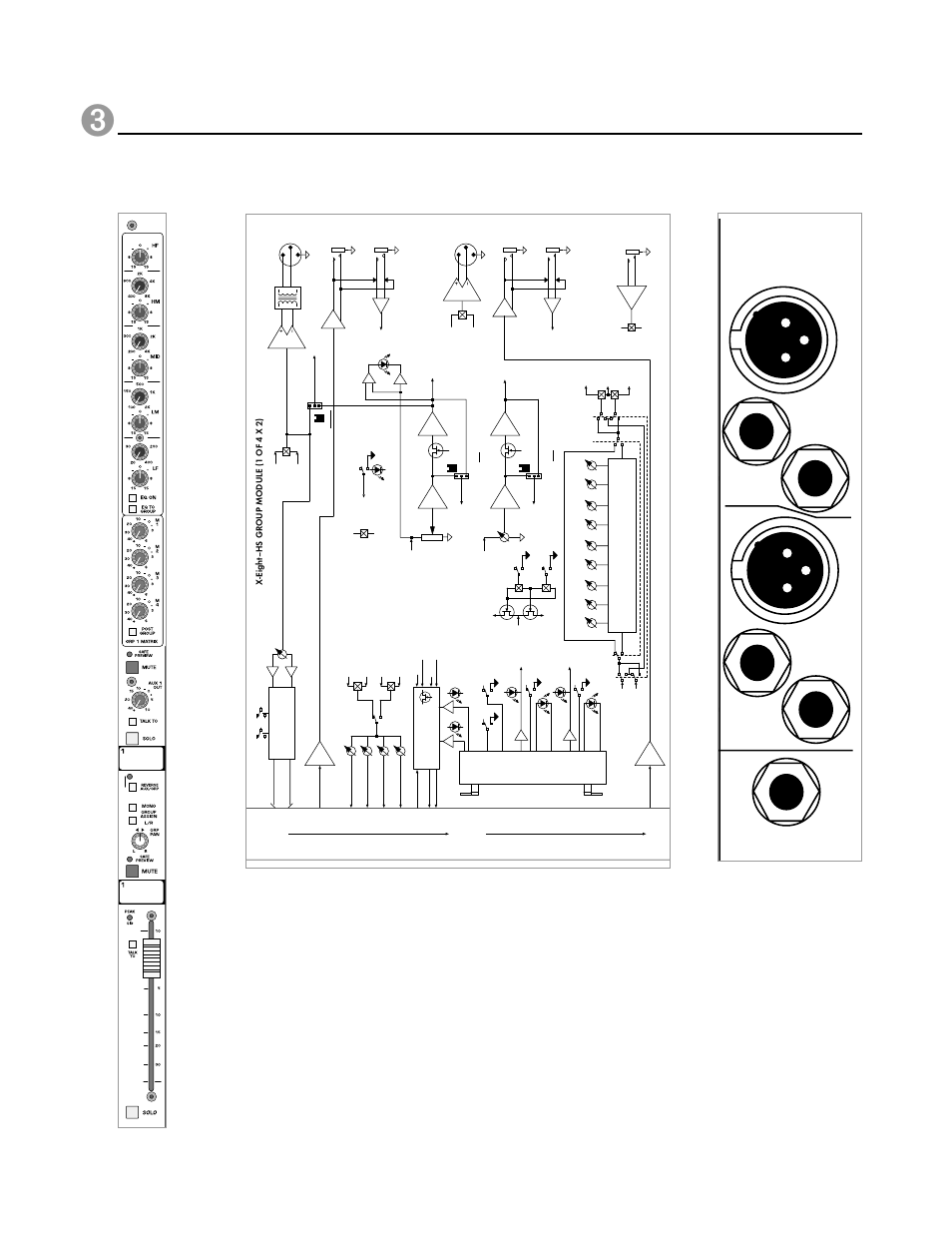 Group hs module, X-eight owner’s manual, Module panel 1 | 1block diagram, P. 54, Group out aux 1 out, Group in, Insert send return insert send return | Peavey X-Eight HS User Manual | Page 54 / 144