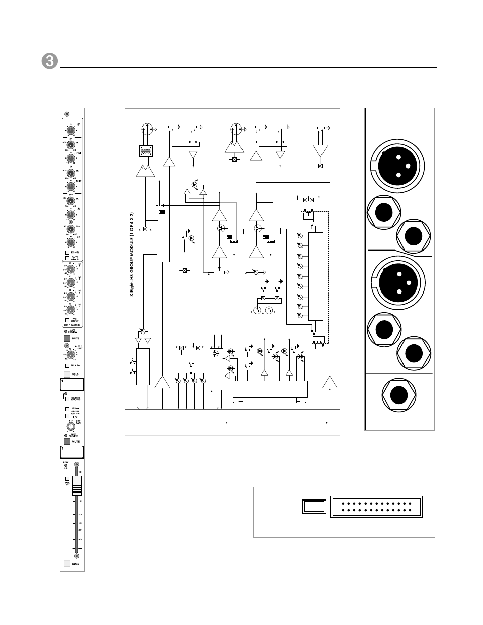 Group hs module, X-eight owner’s manual, Module panel lamp dim / meterbridge connectors 1 | Block diagram, P. 56, Group out aux 1 out, Group in, Insert send return insert send return, Meter bridge lamp dim | Peavey X-Eight HS User Manual | Page 56 / 144