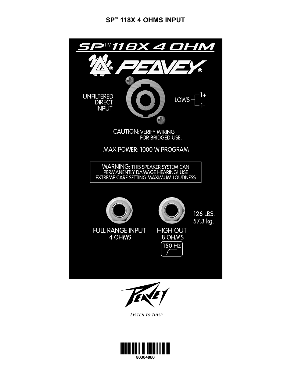 118x 4 ohms input | Peavey SP 118X User Manual | Page 4 / 4