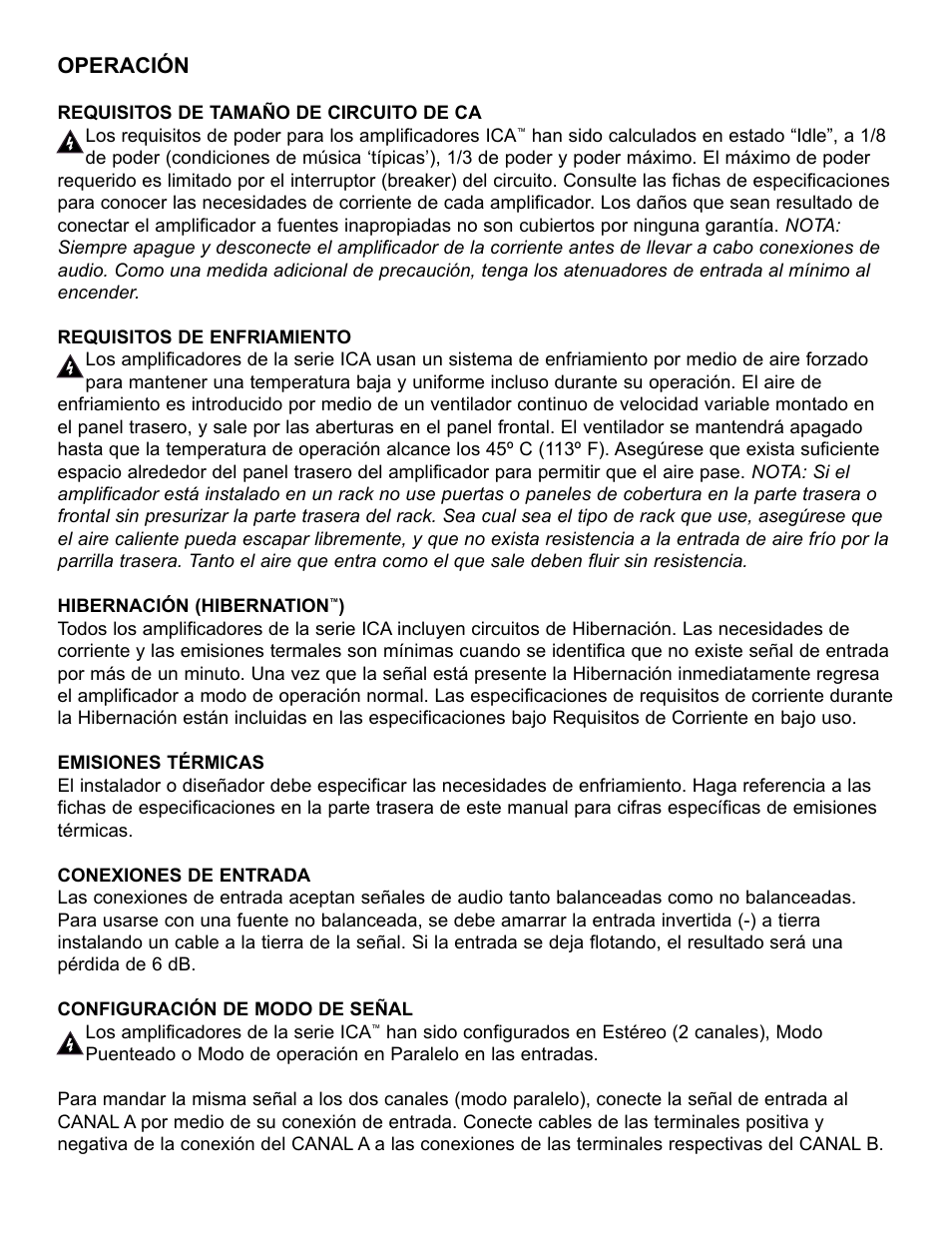 Operación | Peavey ICA 600 User Manual | Page 21 / 64