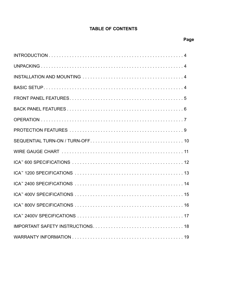 Peavey ICA 600 User Manual | Page 3 / 64