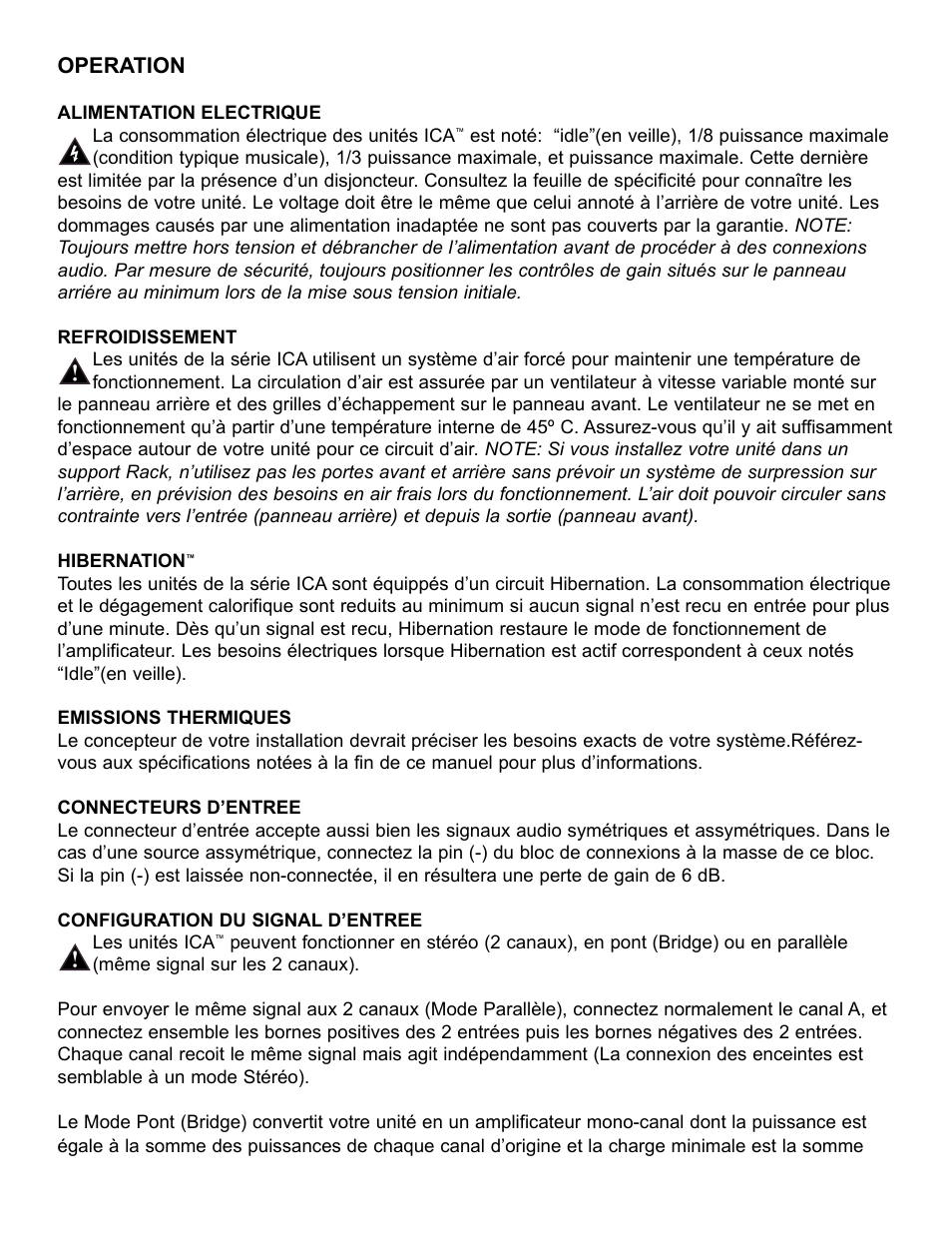 Operation | Peavey ICA 600 User Manual | Page 35 / 64