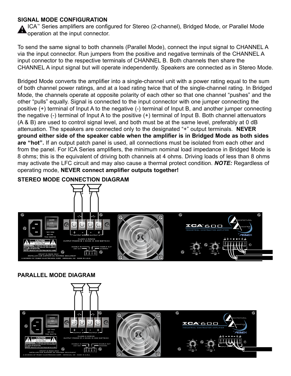 Signal mode configuration ica | Peavey ICA 600 User Manual | Page 8 / 64