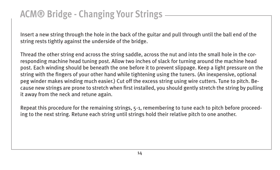 Acm® bridge - changing your strings | Peavey humbucker model User Manual | Page 14 / 32