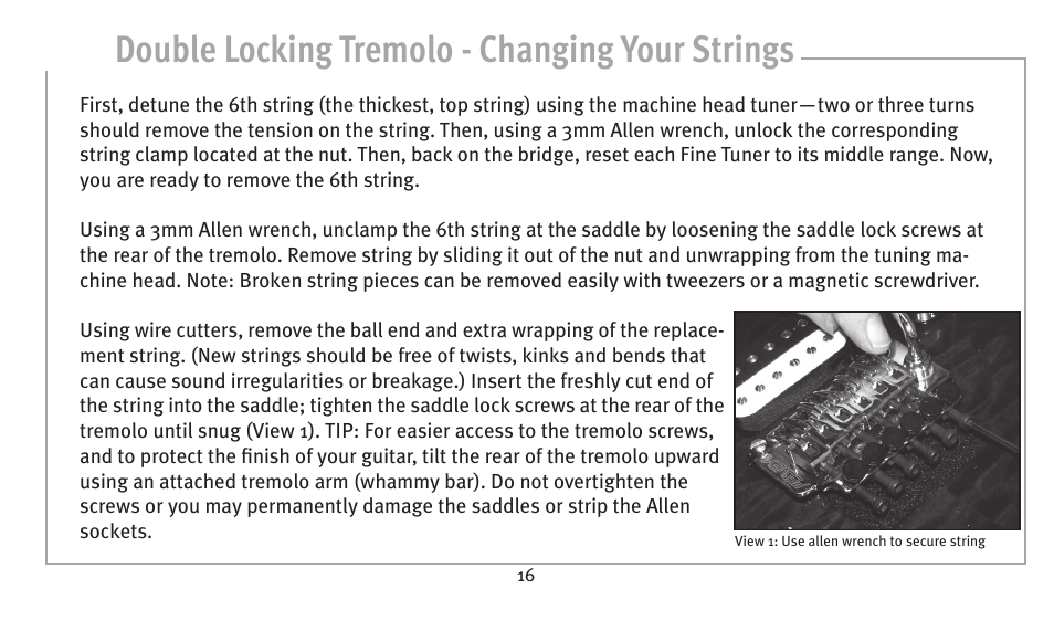 Double locking tremolo - changing your strings | Peavey humbucker model User Manual | Page 16 / 32
