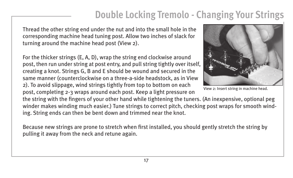 Double locking tremolo - changing your strings | Peavey humbucker model User Manual | Page 17 / 32