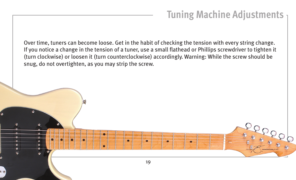 Tuning machine adjustments | Peavey humbucker model User Manual | Page 19 / 32