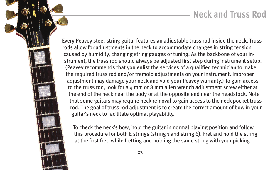 Neck and truss rod | Peavey humbucker model User Manual | Page 23 / 32