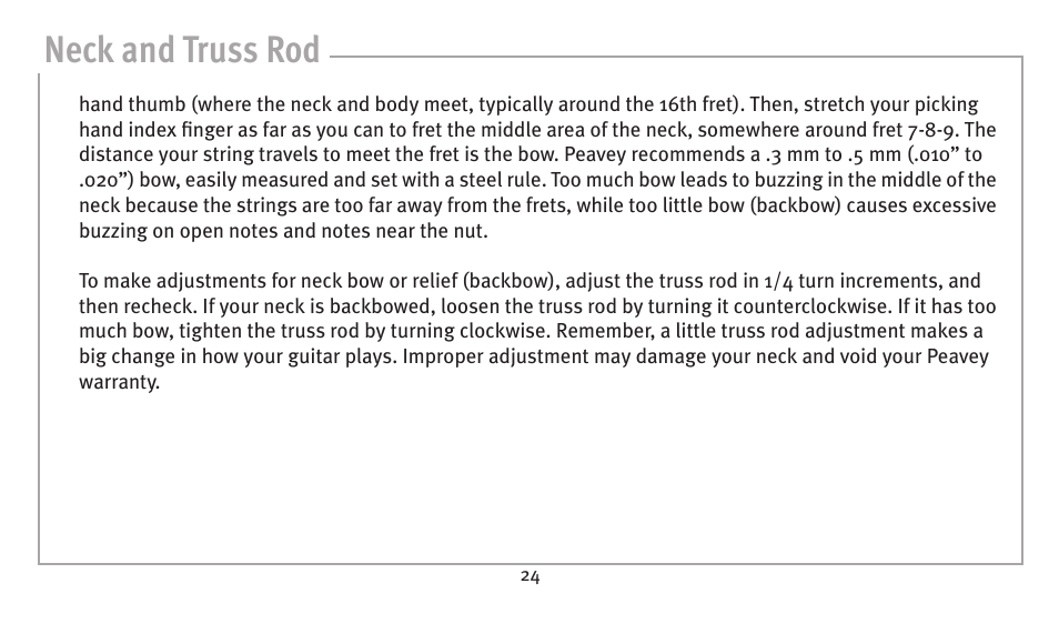 Neck and truss rod | Peavey humbucker model User Manual | Page 24 / 32