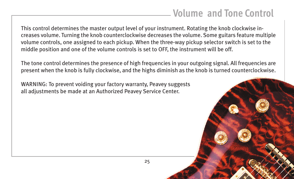 Volume and tone control | Peavey humbucker model User Manual | Page 25 / 32