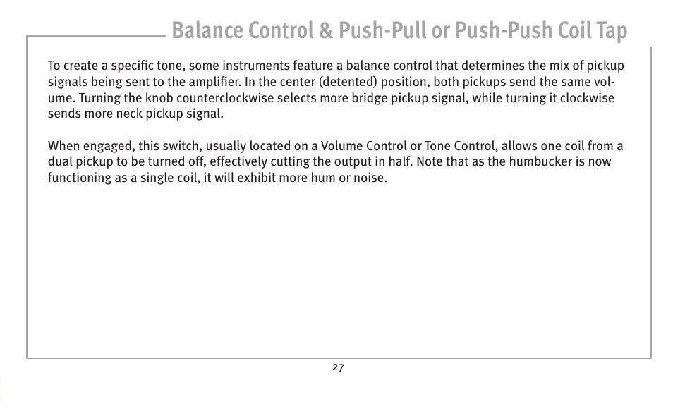 Balance control & push-pull or push-push coil tap | Peavey humbucker model User Manual | Page 27 / 32