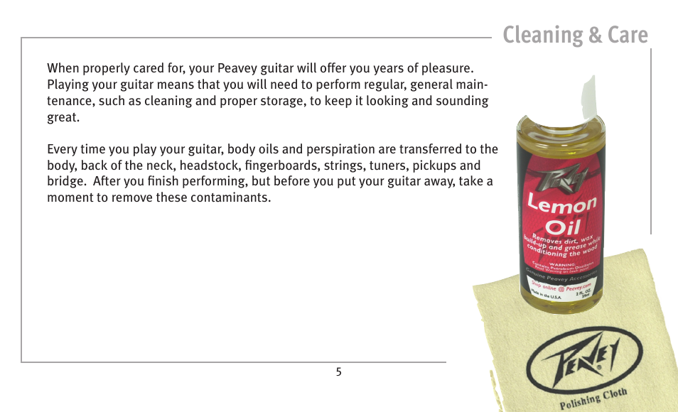 Cleaning & care | Peavey humbucker model User Manual | Page 5 / 32