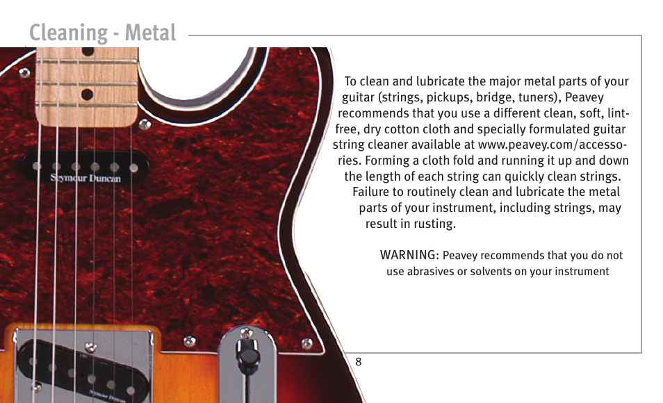 Cleaning - metal | Peavey humbucker model User Manual | Page 8 / 32