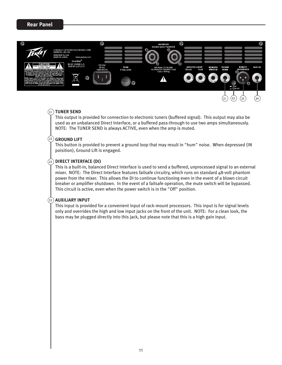 Rear panel | Peavey TourTM Series User Manual | Page 11 / 16